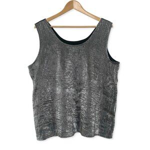 Vintage Y2K Shiny Silver Black Tank Top Cyber Punk Whimsigoth Witchy Grunge Rave